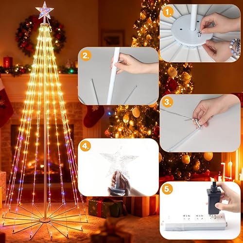 Miniatura 6 de Árbol de cono de Navidad RGB inteligente de 7.87 pies, árbol artificial iluminado con 340 luces LED con sincronización de música, control remoto por