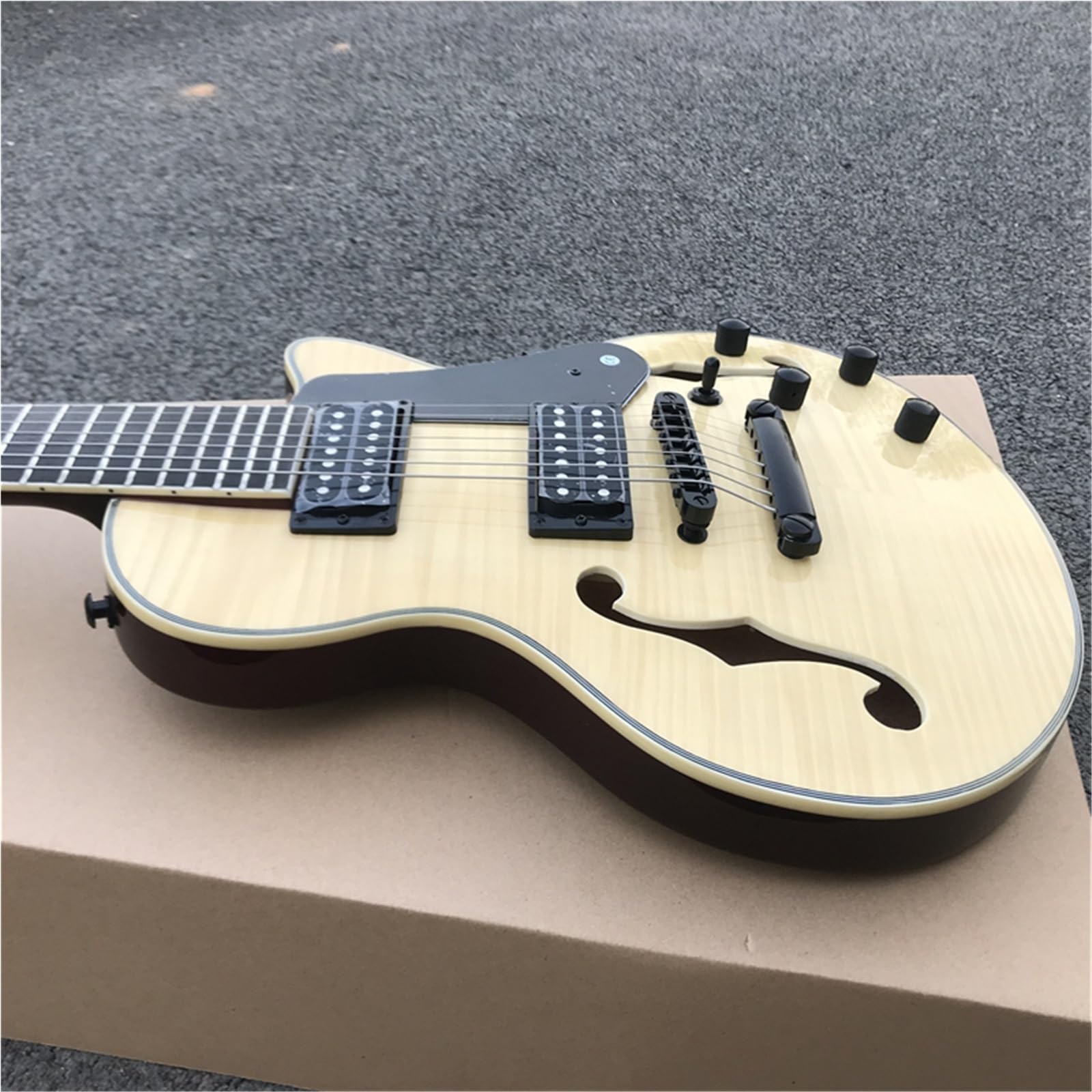 Zestaw startowy do gitary elektrycznej, 7 obrotów, oryginalny drewniany wzór tygrysa, otwór F, półpusty, profesjonalny, mały jazzowy gitara elektryczna