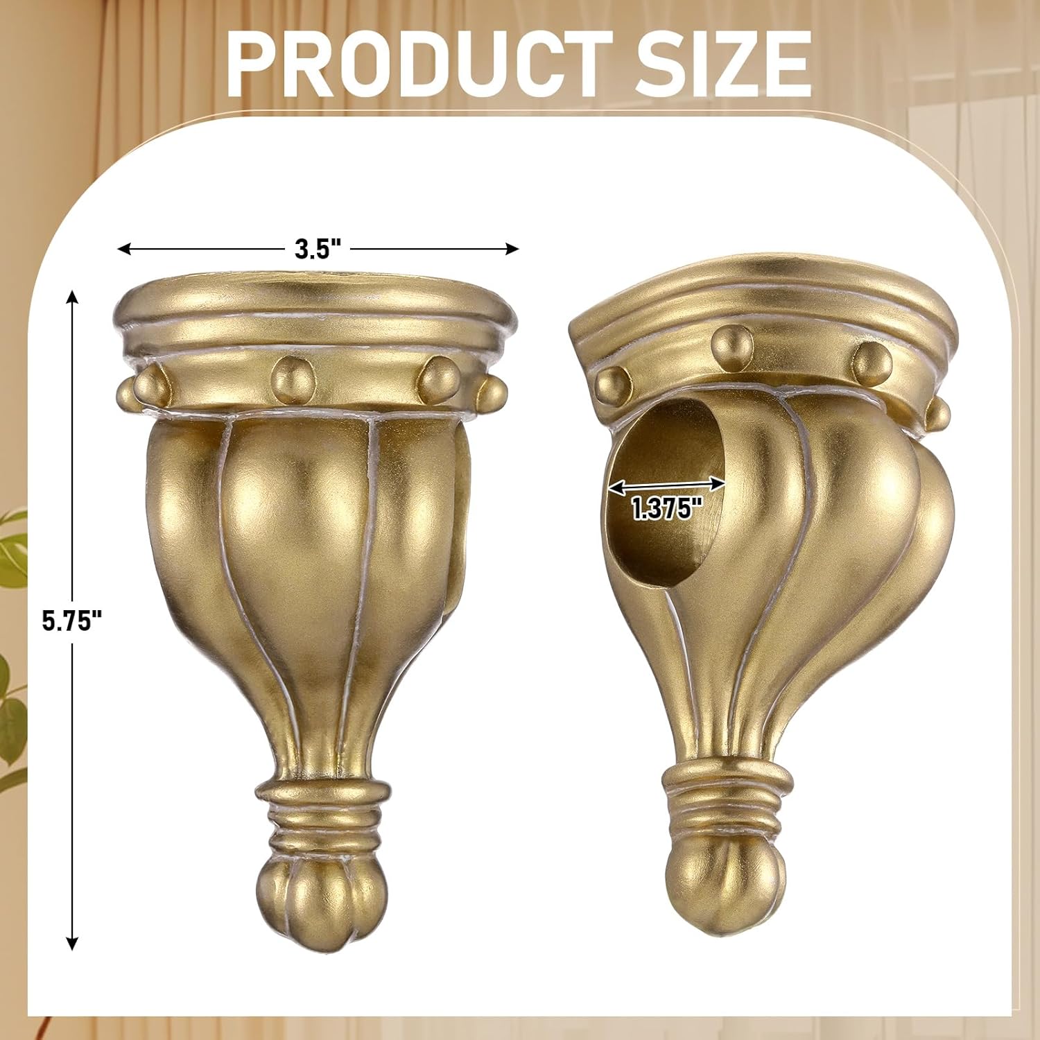 2 Pcs Resin Drapery Sconce Corbel Bracket Decorative Rod Curtain Bracket Gold Drapery Scarf Swags for Doorway Window Decoration Curtain Supports for Living Room Bedroom