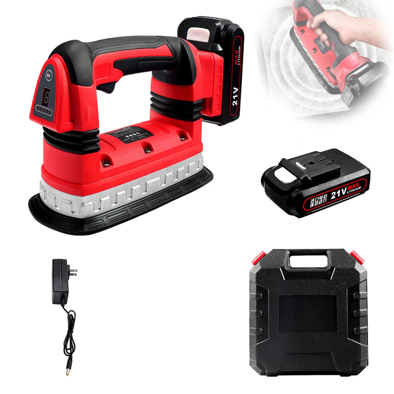 Livellatrice per piastrelle con set di vibrazioni portatile da 14000 giri/min, 6 livelli di regolazione, dimensioni piastrelle da 40-300 cm, 2 batterie incluse, strumento automatico per piastrellatura