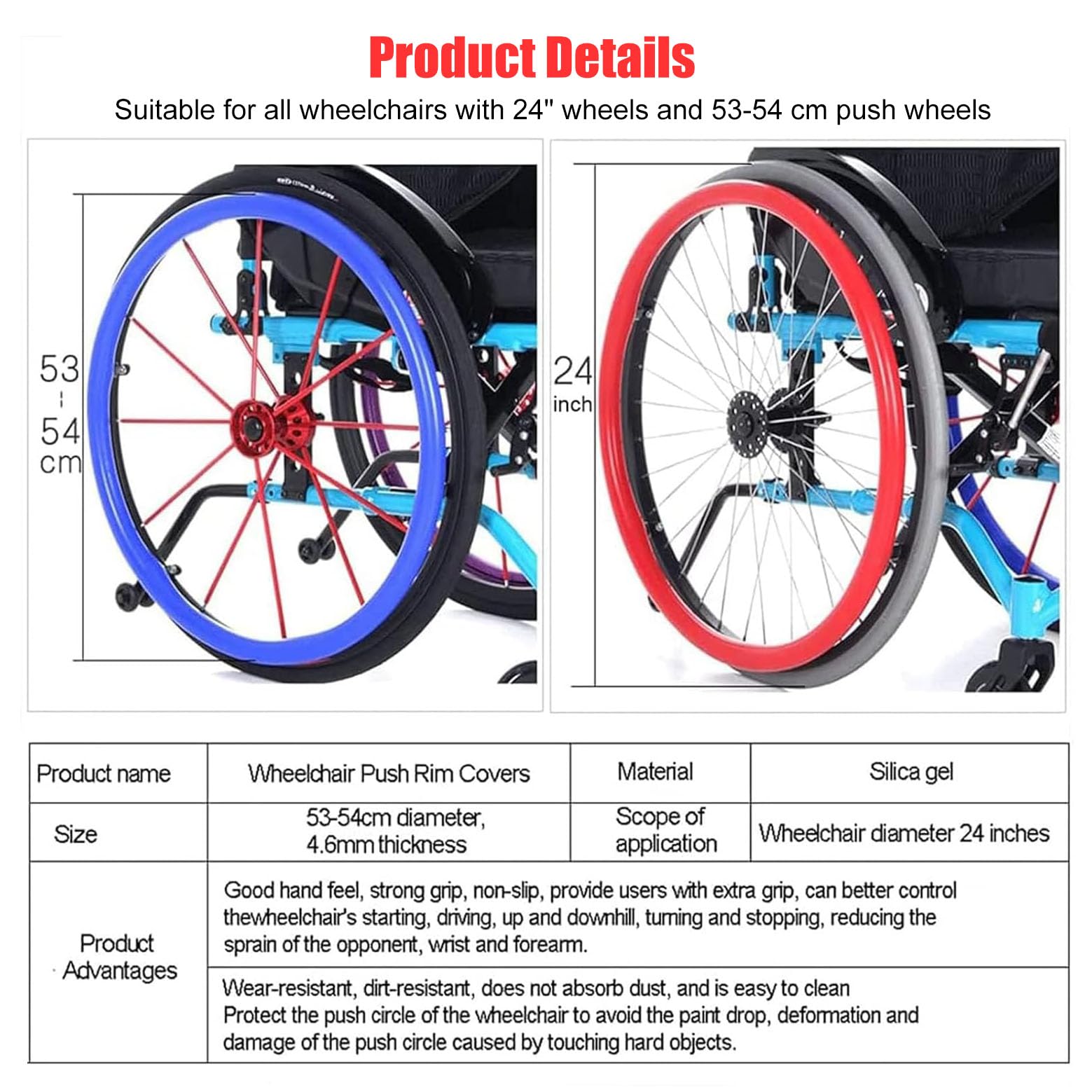 1 paio di coperture per sedia a rotelle da 61 cm, antiscivolo, resistenti all'usura, in silicone, per migliorare la presa e la trazione, accessori per sedie a rotelle (nero, 61 cm)