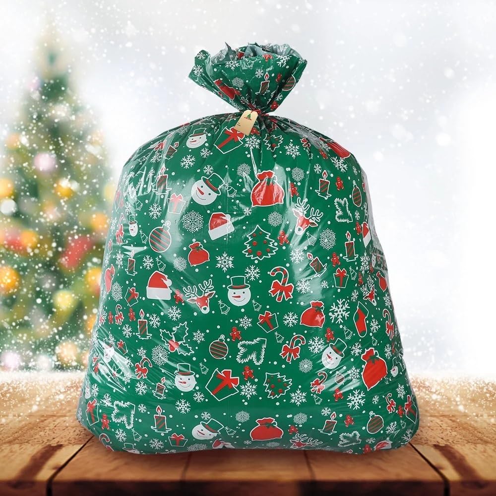 Große Weihnachts-Geschenktüte mit Kordelzug, Süßigkeitentüte, Weihnachtsdekoration, Zuhause, Neujahr, große Keksverpackung (Typ W)