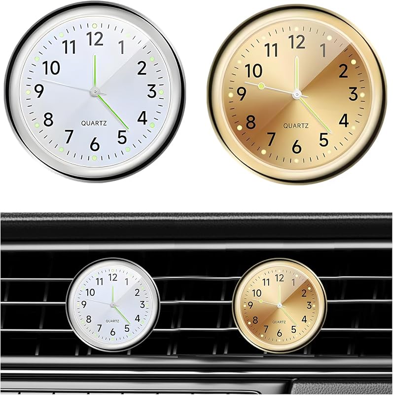Relógio Automotivo Analógico Quartz Dickno para Painel ou Saída de Ar – 2 unidades Dourado e Branco
