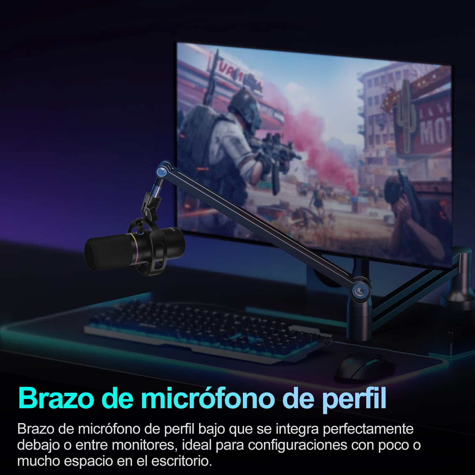 Micrófono Boom Arm, Brazo de Mic de bajo perfil, Soporte de Miro para Podcastin, Streaming, Totalmente ajustable 360 ° Giratorio 90 ° Plegable para Blue Yeti