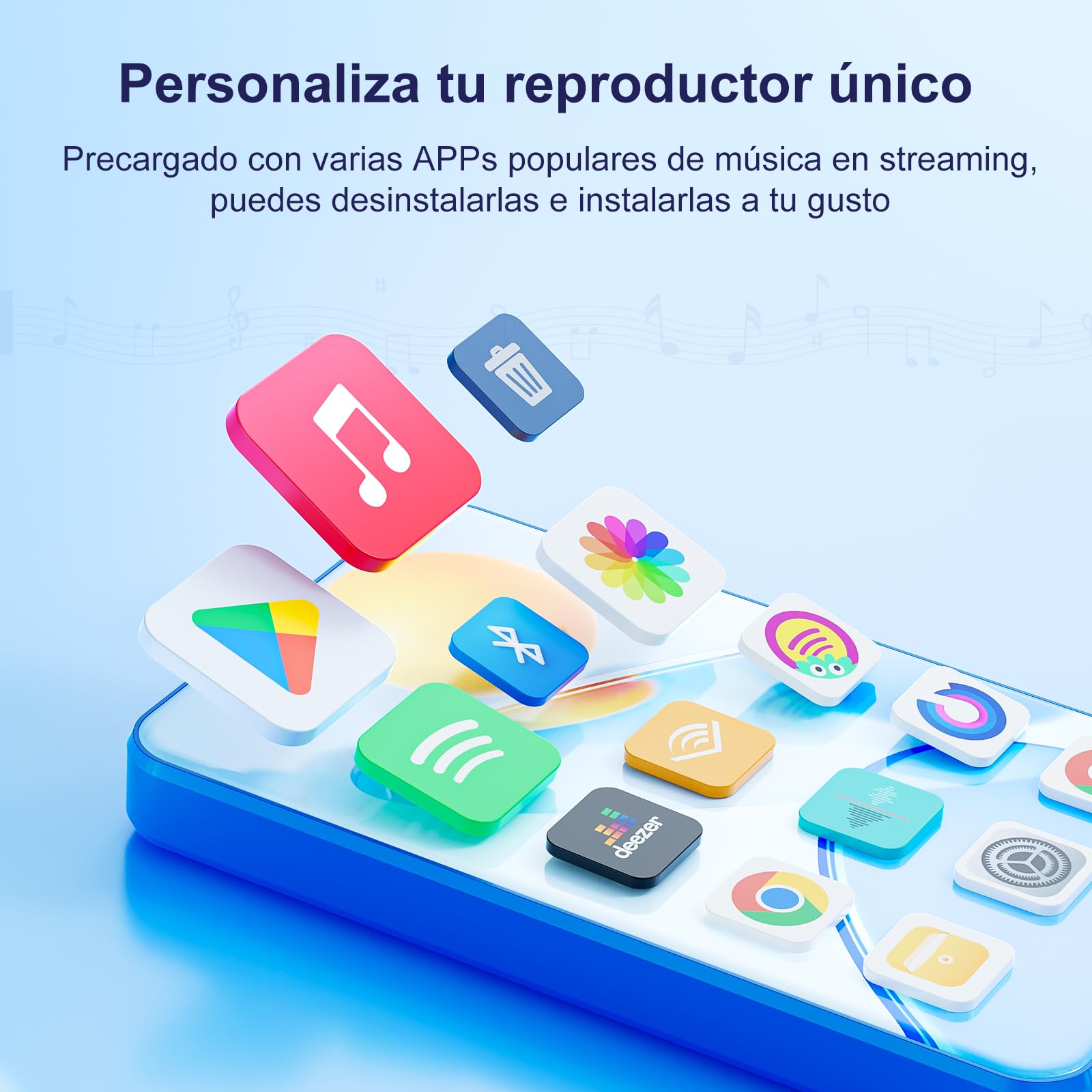 80GB Reproductor MP3 con WiFi Bluetooth, Pantalla IPS táctil 4" | Reproductor de música para niños, Reproductor MP4 Android con Spotify, Audible, Deezer, Externo hasta 512GB, Blue