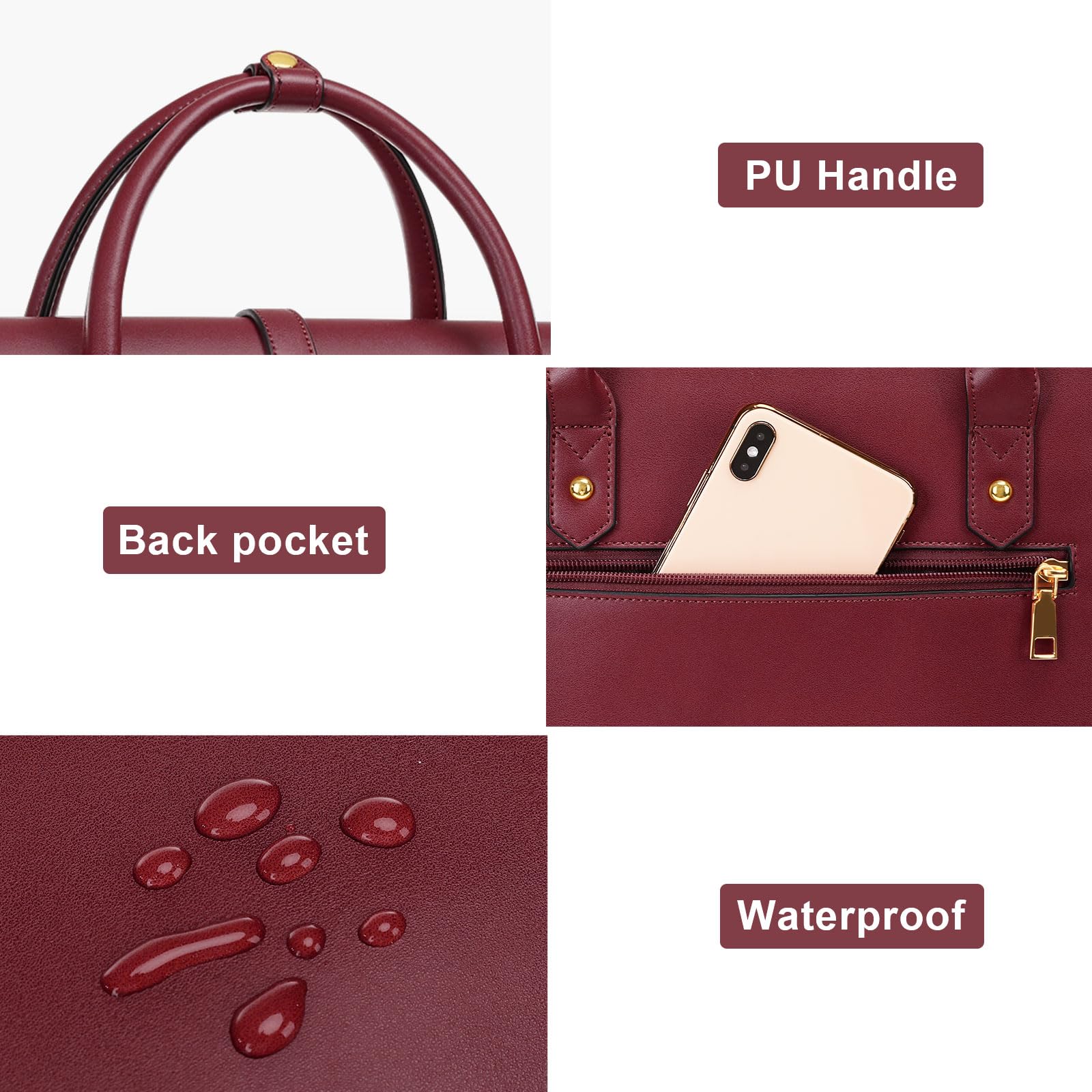 MOSISO Laptop Bag for Women, 15-15.6 inch PU Leather Laptop Shoulder Bags Convertible Backpack, 16 inch Messenger Bags Casual Handbag Work Briefcase Travel Computer Bag with Bowknot, Black: Wine Red 14 inch