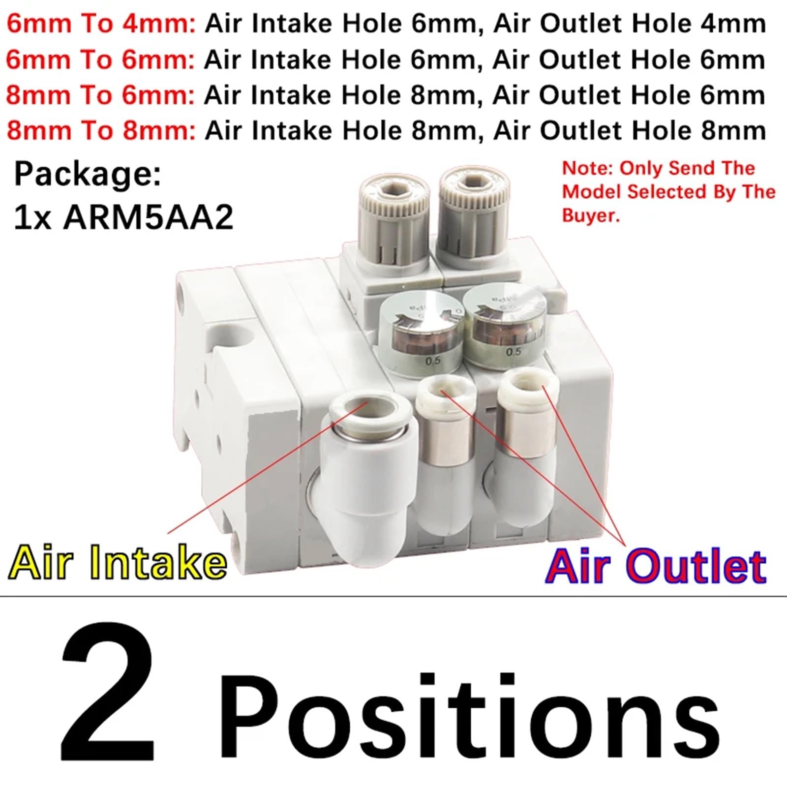 Narzędzia do zaworów Reduktory ciśnienia Pakiety pneumatyczne ARM5AA2-219-320-421-522-M22-A(2 pozycje,8mm To 8mm)