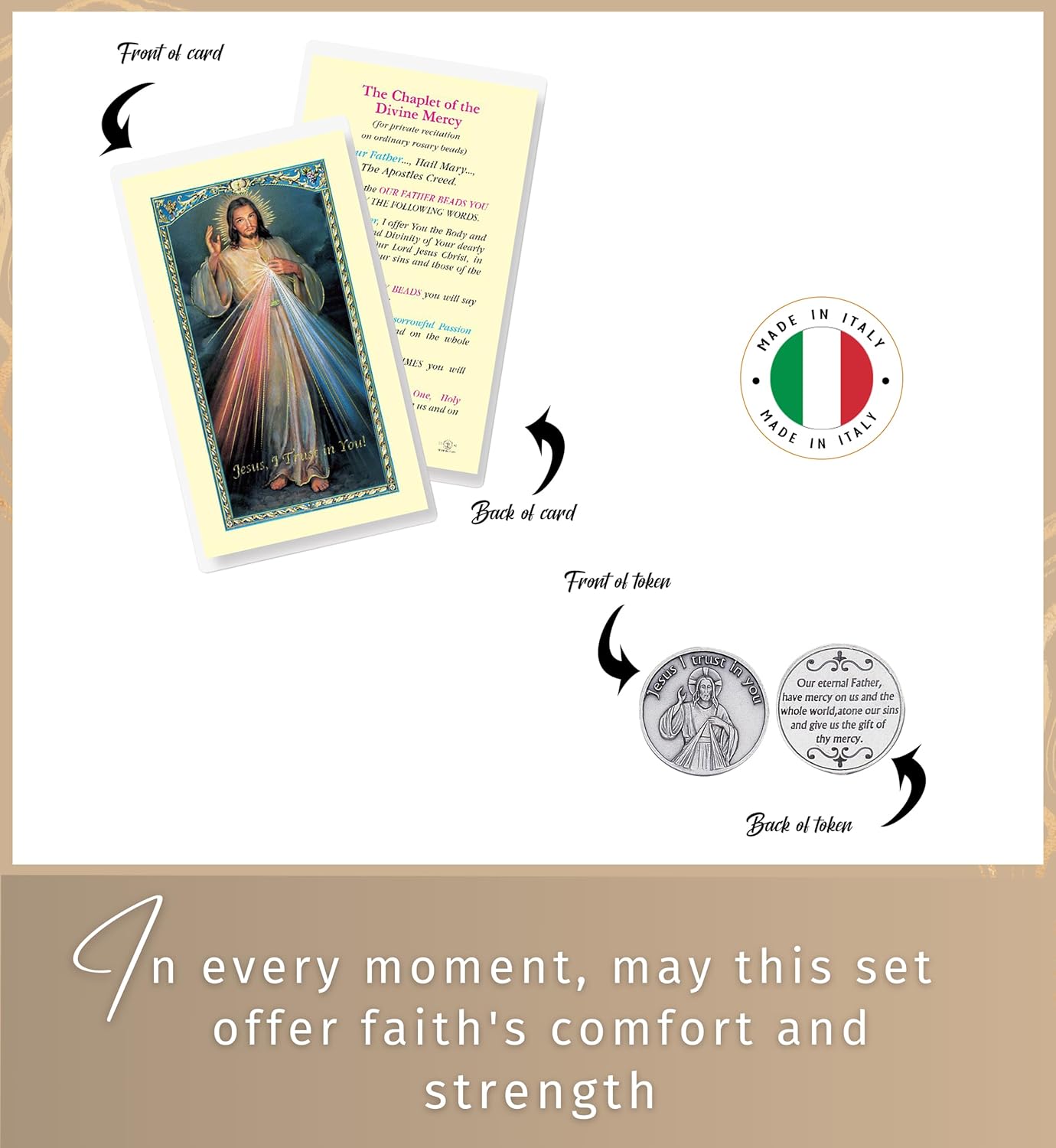 Trendzeen Divine Mercy Card - Laminated Divine Mercy Chaplet Card, Jesus Pocket Token, The Lord's Prayer - Catholic Prayer Cards And Tokens Set - 3 Items Total - Image 7