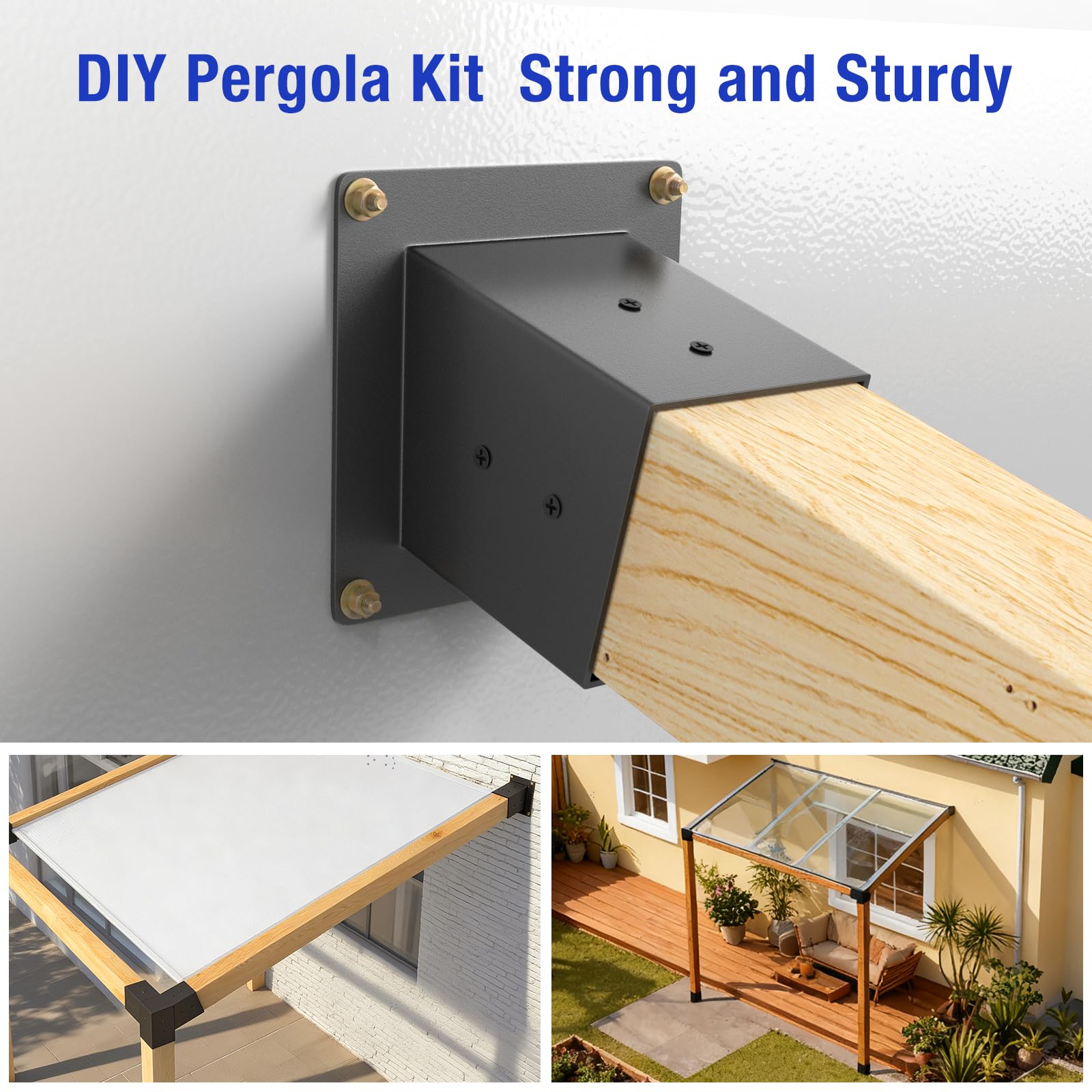 Staffe per pergola con tetto inclinato a 15°, kit di estensione per montaggio a parete per pergola a 3 vie, staffa angolare da 4''x4'' per base in legno, staffa ad angolo per gazebi, pergole