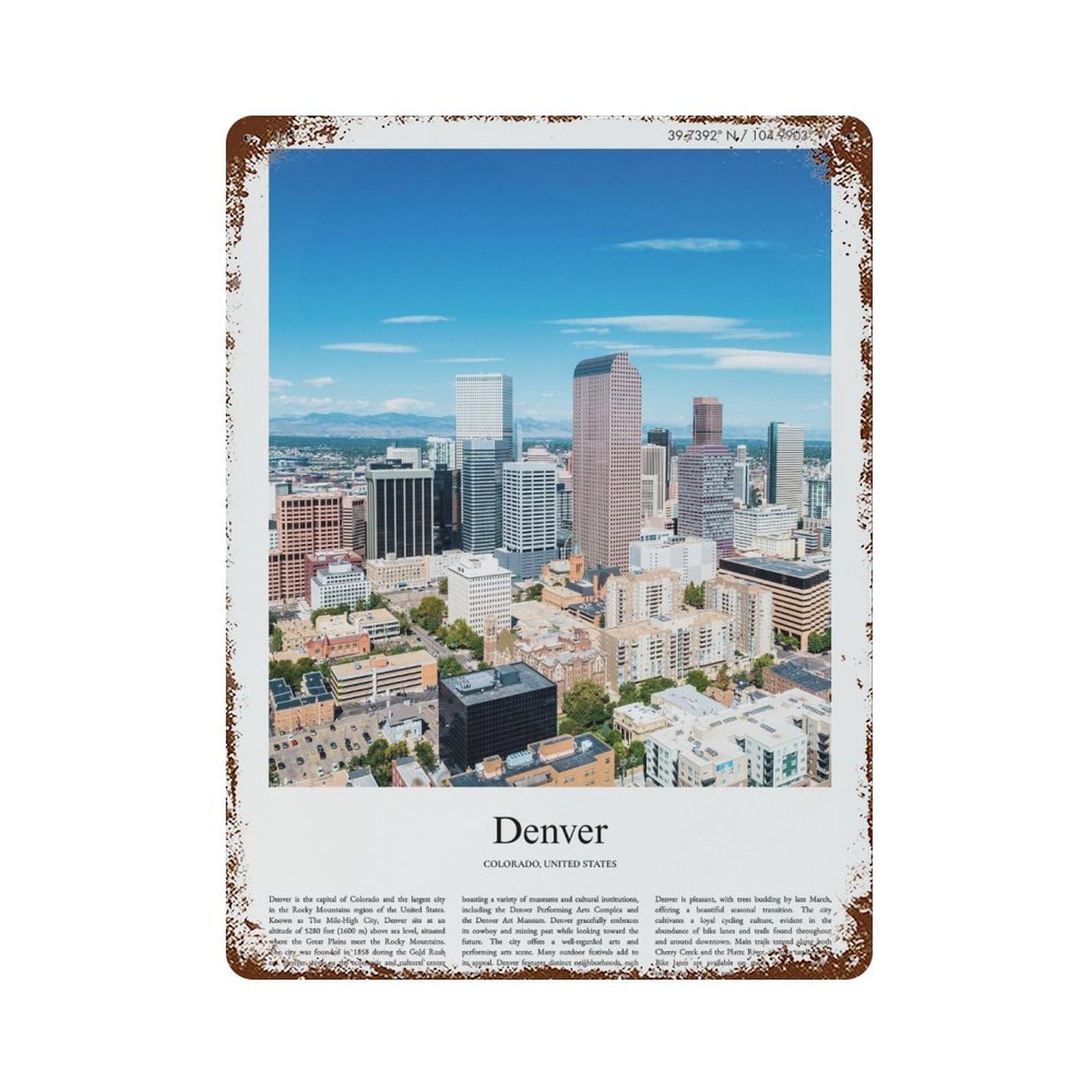 xiaoxiaoshen Denver Colorado, United States, USA City Scenery Wall Decor Art Metal Tin Poster Modern Home Decor Art Home Bar Shop Decorations Vintage Sign 40x30cm