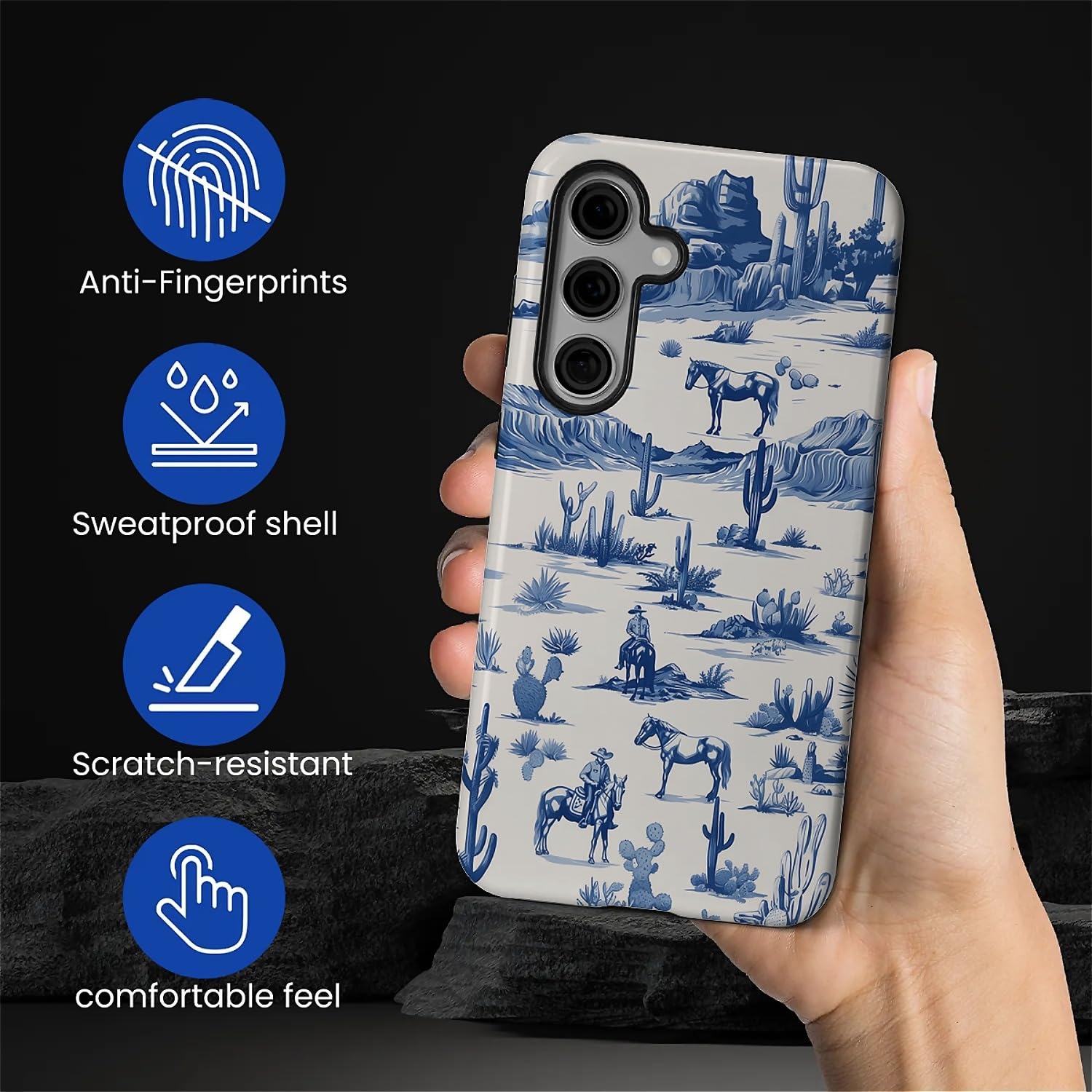 do Samsung Galaxy S25 etui, hybrydowe 2-warstwowe silikonowe ochronne błyszczące etui dla dziewcząt kobiet do Samsung Galaxy S25 zachodni kowboj koń krowa pustynia kaktusy wzór