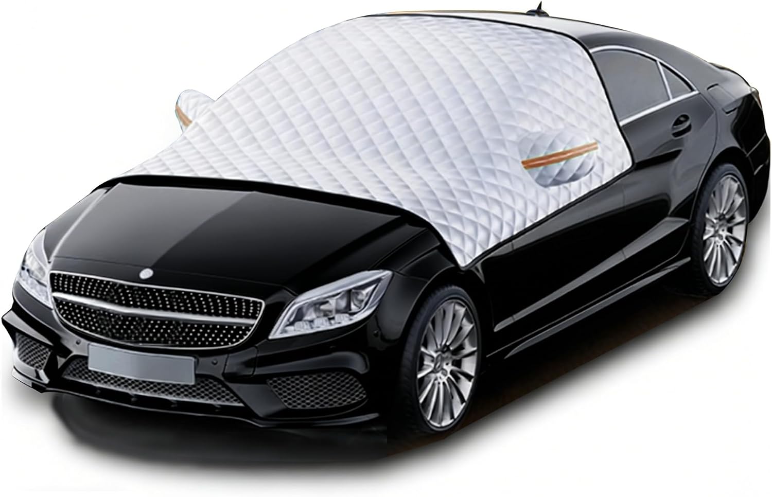 5-Layer Large Coverage Windshield Cover, UV Heat Insulation Sun Shade, All Season Snow Ice Hail Waterproof Protecto Most Fit Size Design (Sedan L) for Luxury Sedans