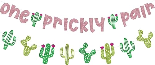 Decoración de fiesta de cumpleaños de cactus para niñas gemelas, bandera de oro rosa, un par espinoso, guirnalda de cactus, suministros para fiesta