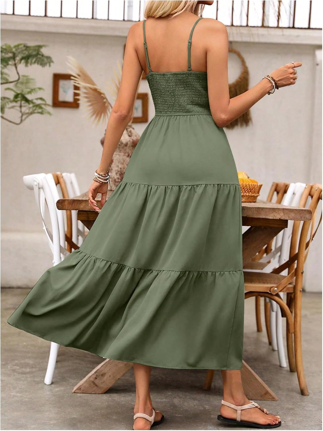 Women's Boho Maxi Dress Spring Summer Wedding Guest Dress Summer Vacation Ruched Ruffle Flowy Milkmaid Sundress - Image 2