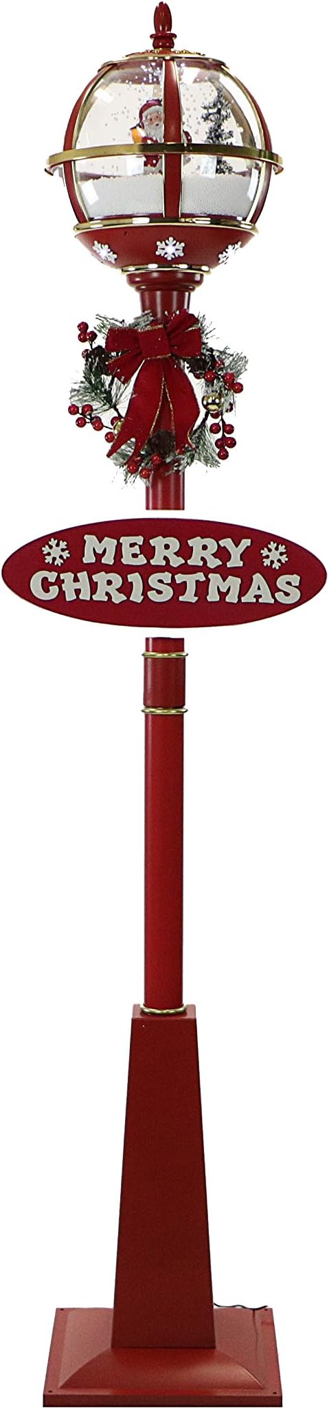 Fraser Hill Farm69-in. Musical Snow Globe Lamp Post in Red with Santa Claus, Cascading Snow, and Christmas Music, Lighted Christmas Decoration for Living Room and Foyer