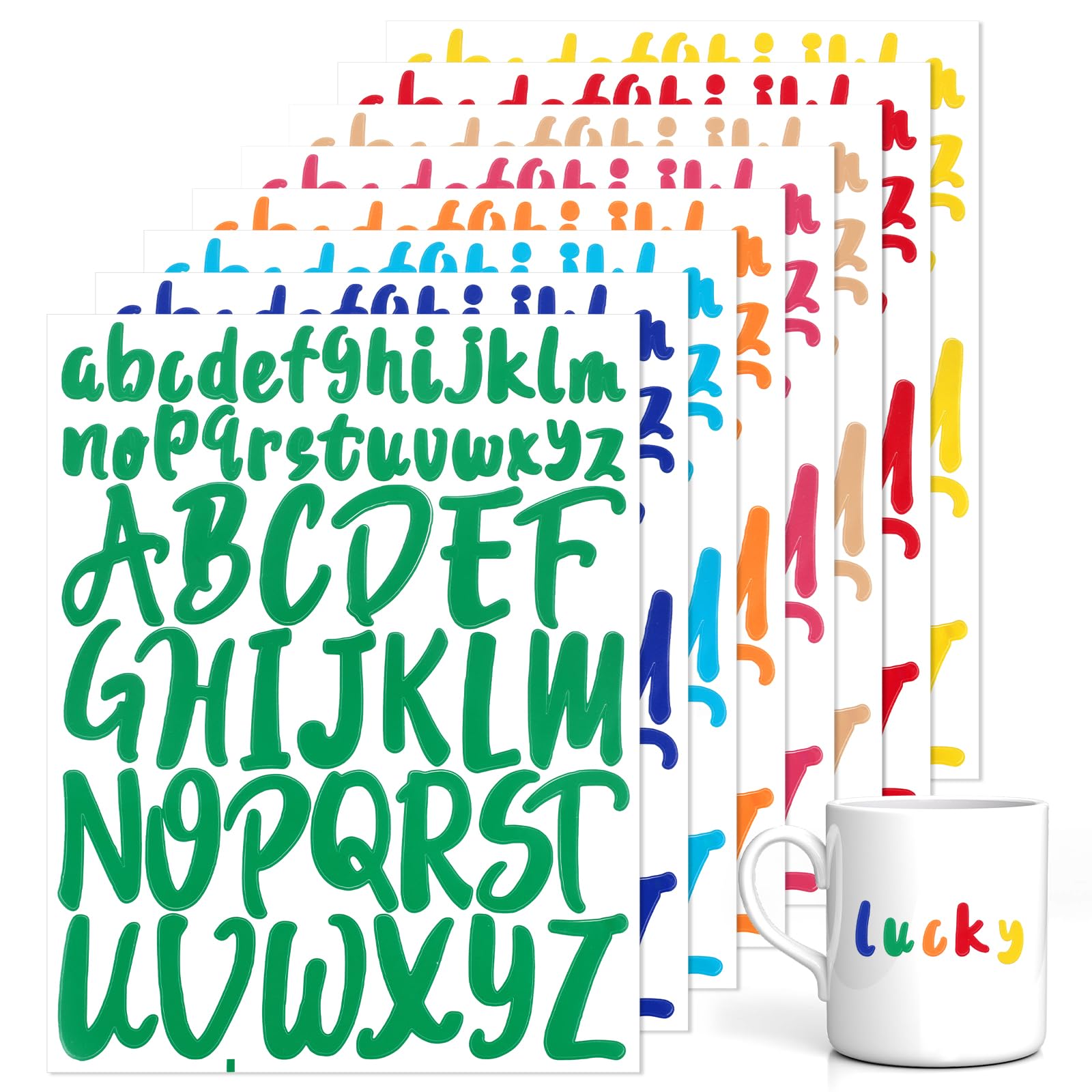 416 Piezas Pegatinas de Letras 8 Hojas Juego de Pegatinas de Letras Autoadhesivas Pegatinas Impermeables de Vinilo Colorido Pegatinas de Letras Grandes y Pequeñas para Decoración Albumes de Recortes