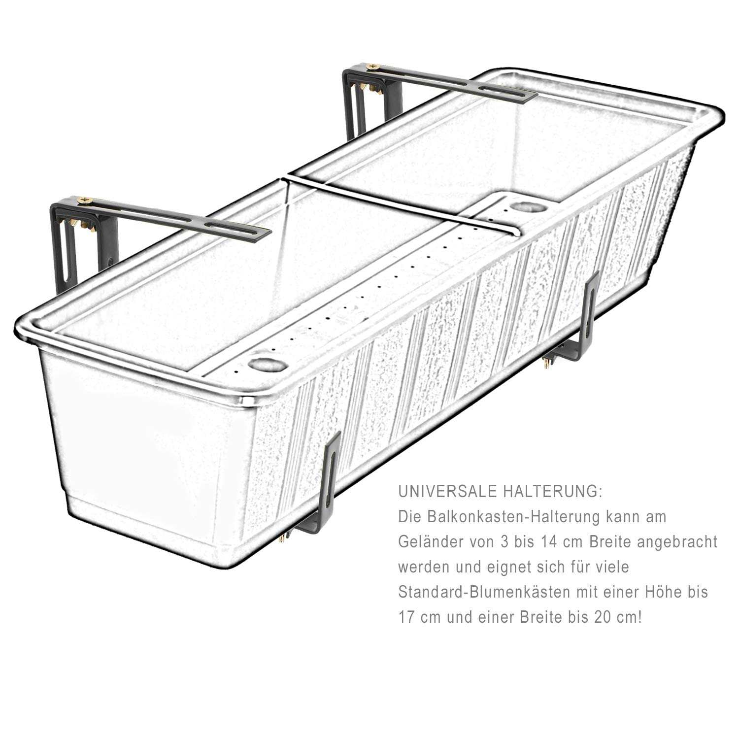 com-four® 4x Soporte de Maceteros para Parapetos y Barandas de Balcón - Soporte de Jardineras Universalmente Adecuado y Ajustable - Sin Perforar (04 piezas - antracita) — view 4