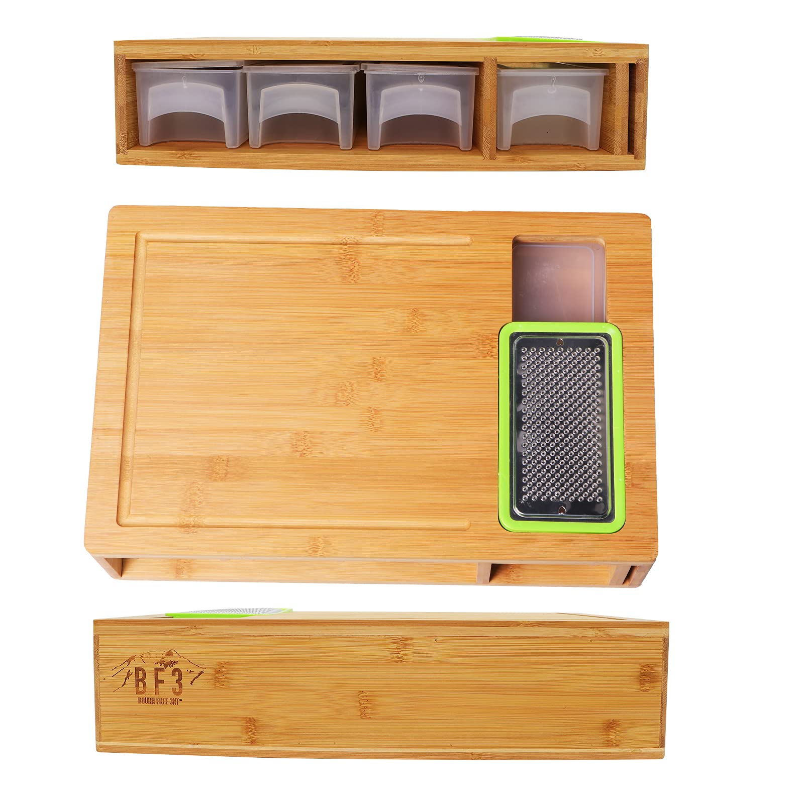 Buy Bamboo Cutting Board with 4 Container Trays with Lids, with Juice