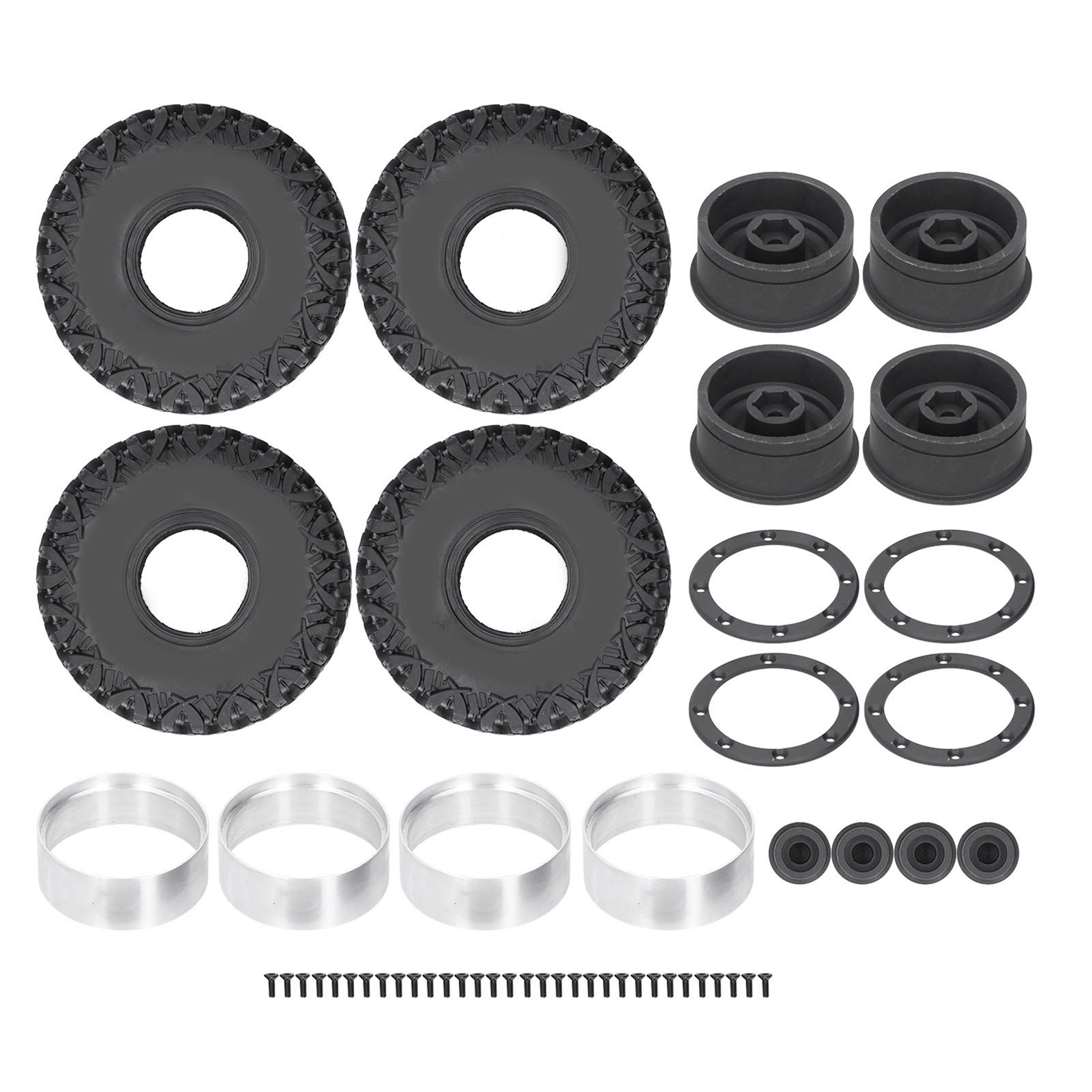 Zestaw opon do piasty RC 1,9 cala Uniwersalne dopasowanie do TRX4 SCX10 90046 1/10 Gąsienica RC Mocna amortyzacja Szerokie opony Wysoka przyczepność Miękka tekstura Wytrzymała (Czarny)