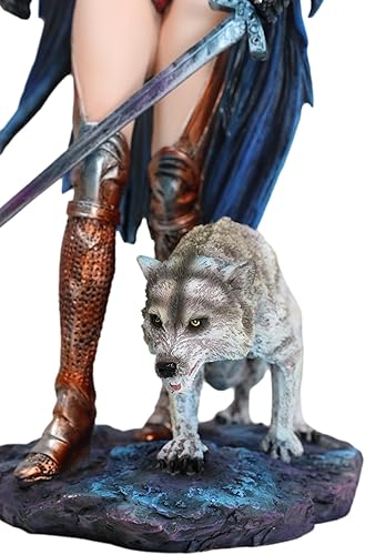 Miniatura 4 de Ebros Gift Blue Fire of Ring Grey Wolf Witch Fire Nation Heroína Guerrero Campeón Artemisia con armadura granate y espada larga Figurita Ruth