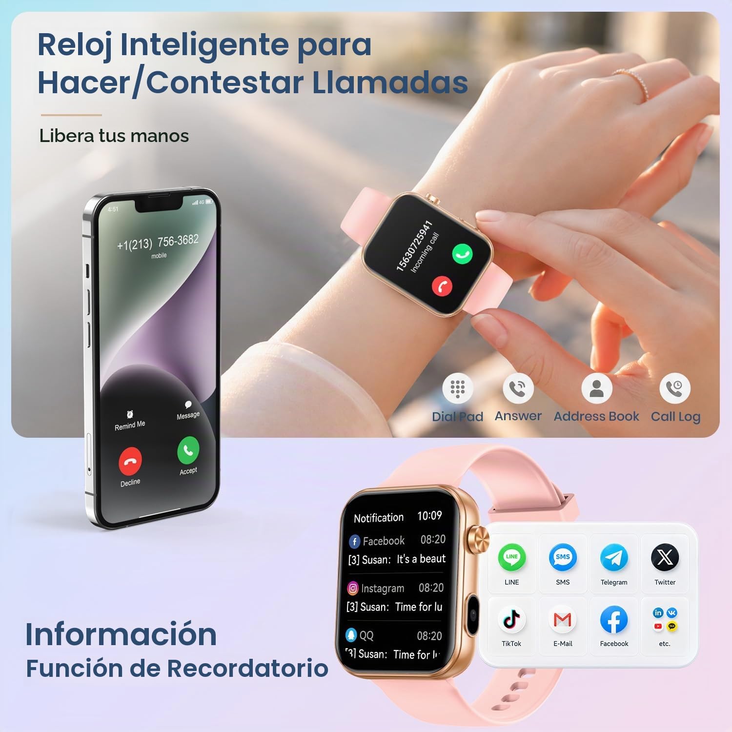 Reloj Inteligente Mujer Smartwatch con Cámara: 1.91" Primer Reloj del Mundo con Esfera de Video Deportivo Tracker con Bluetooth Llamada Monitor Sueño SpO2 Frecuencia Cardíaca IP67 para Android I0S