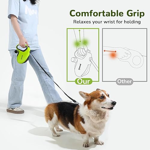 Miniatura 4 de Pecute Correa retráctil para perro de 32 pies con tiras reflectantes, sin enredos de 360, control de un botón y material de nailon resistente,