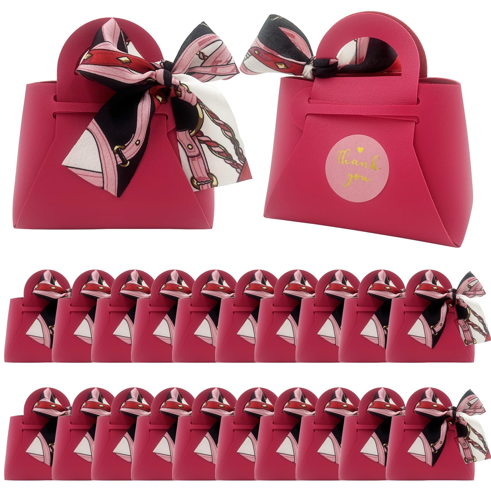 DUGYIRS 20 Pieces PU Leather Gift Bags with Satin Ribbon,Reusable Gift Boxes for Weddings,Birthday,Baby Showers,Candy(Rhodiola)
