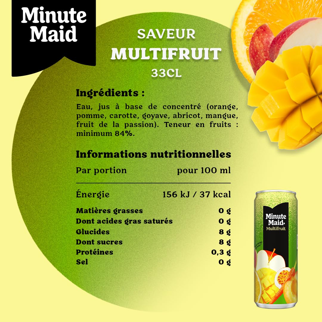 Minute Maid Multifruit, Jus de Fruits, 33cl, Pack de 24 Canettes