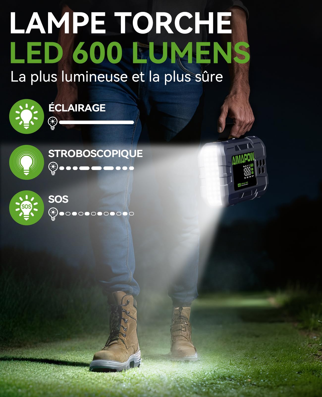 AIMAPOW Booster Batterie Voiture 12V 9000A avec Compresseur 160 PSI, Démarreur Portable 2-en-1 pour Essence et Diesel Jusqu’à 12L, Gonfleur Pneus Auto-Stop, Écran LCD, Pinces Intelligentes, LED 600LM