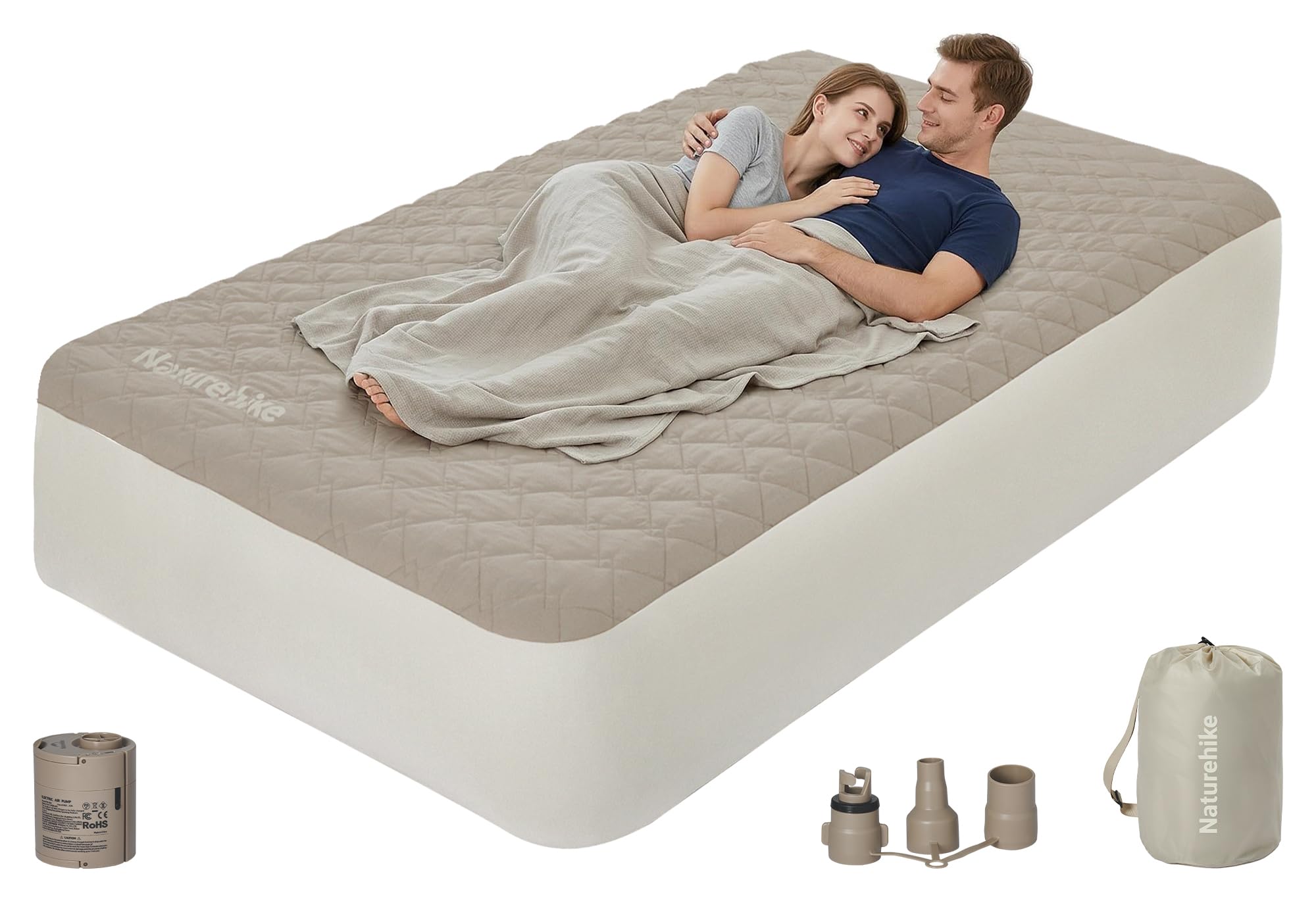Naturehike Youmeng Air Mattress with Soft Matted Surface and Built-in Pump, Suitable for Home, Outdoor Use and Temporary Guest Room (205x155x30cm-2 Persons)
