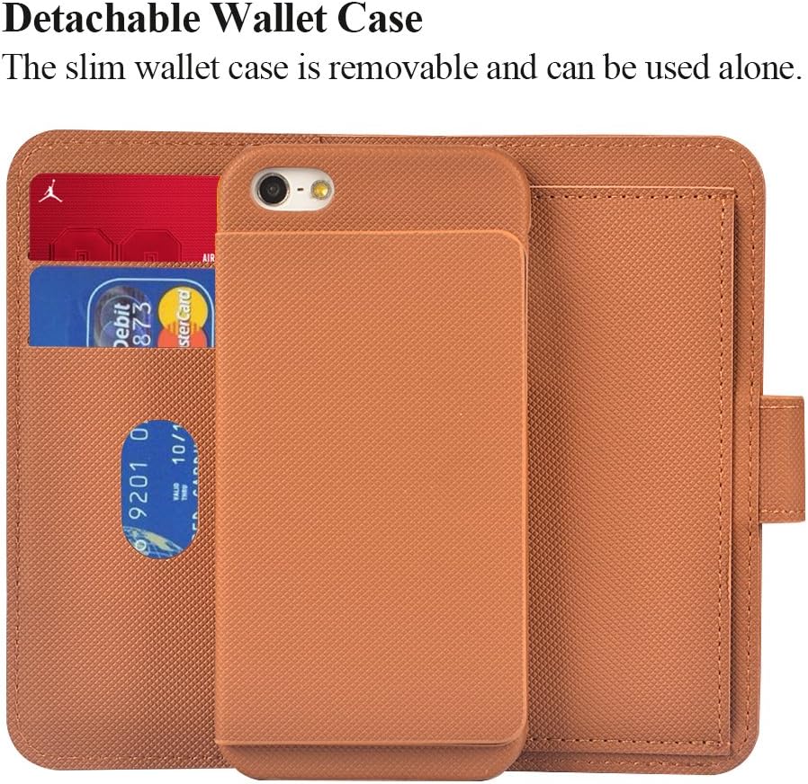 UrSpeedtekLive iPhone 5/5S/SE Detachable Wallet Case, Premium Vegan Leather Folio Flip Kickstand Case Cover with Card Slot, Wrist Strap, Magnetic Closure for Apple iPhone 5/5S/SE,Brown