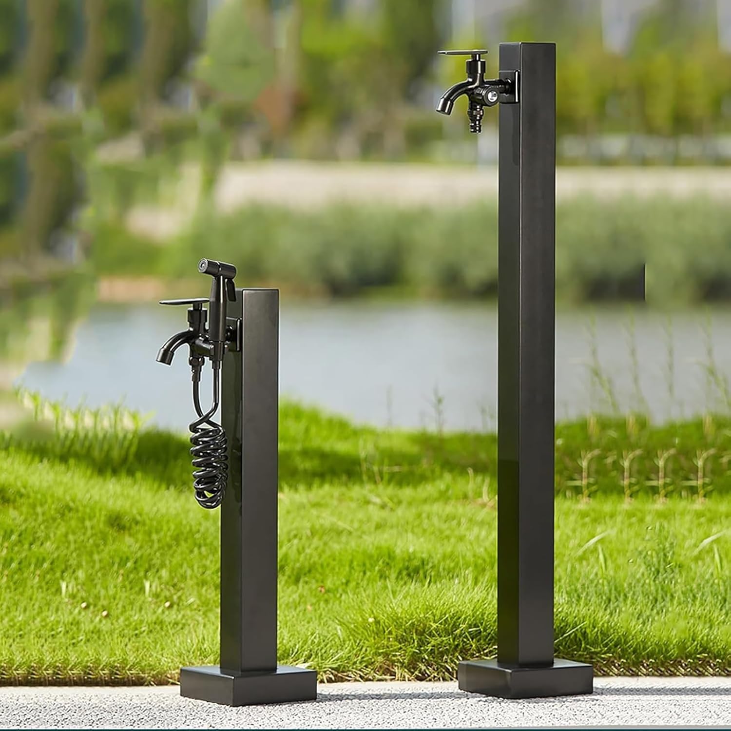 Outdoor Garden Water Column with Base - Freestanding Vertical Hose Holder, Anti-Rust Anti-Freeze Faucet Pillar, Round/Square Tap Post for Courtyard Use