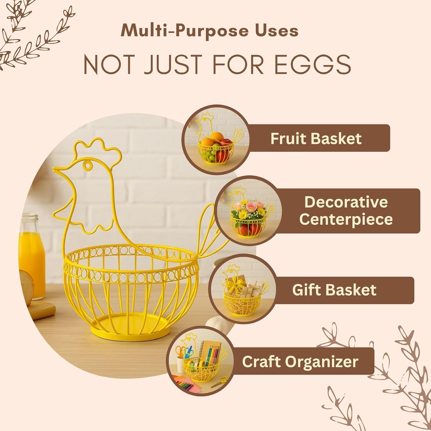 Metal Egg Basket - Hen Shape for Kitchen Storage -6