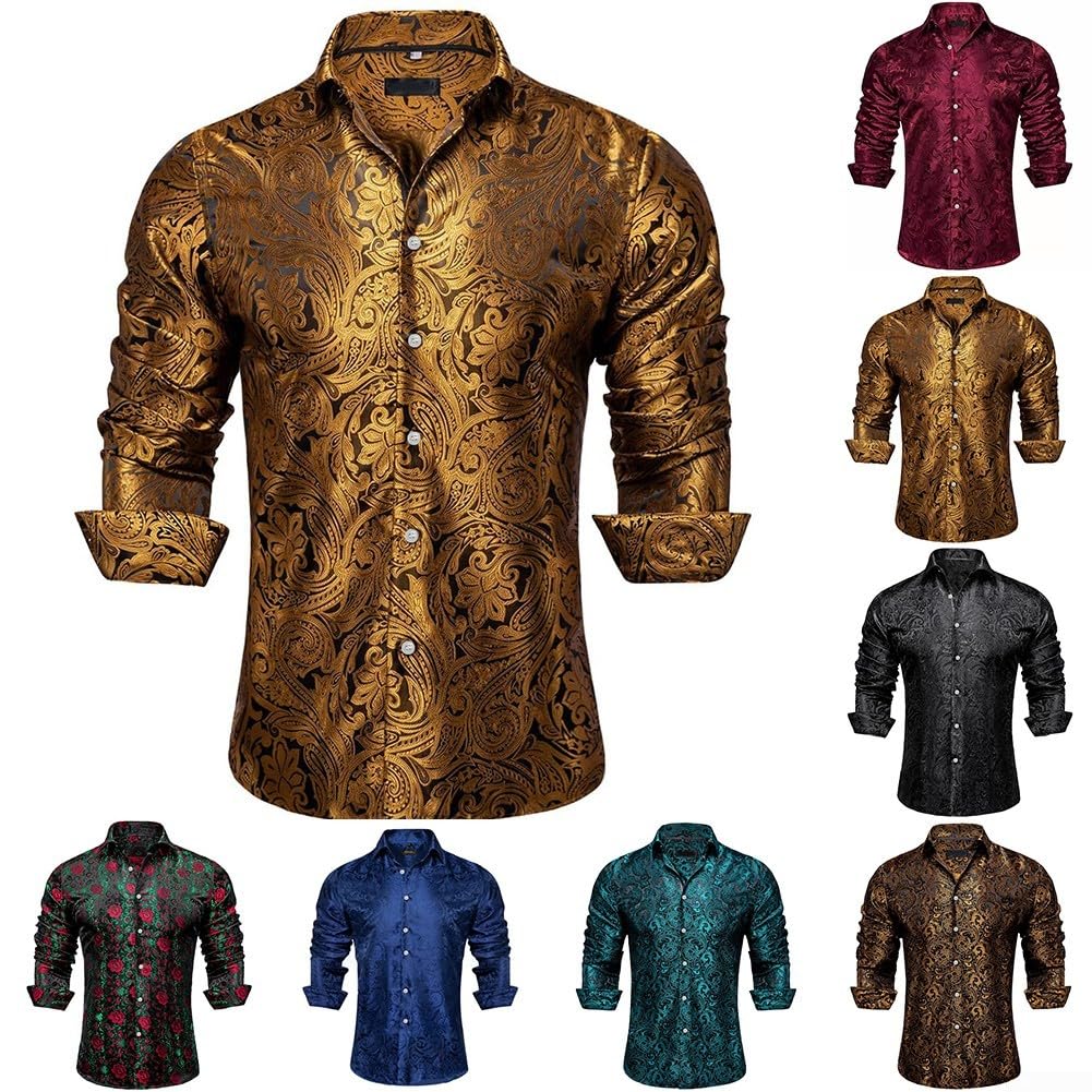 Chemise formelle à manches longues en soie pour homme pour smoking, mariage et fête (taille L) Rouge