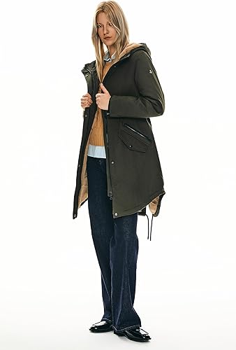 Miniatura 4 de Orolay Chaqueta de invierno con capucha para mujer, tipo parka, forrada de polar grueso, con bolsillos