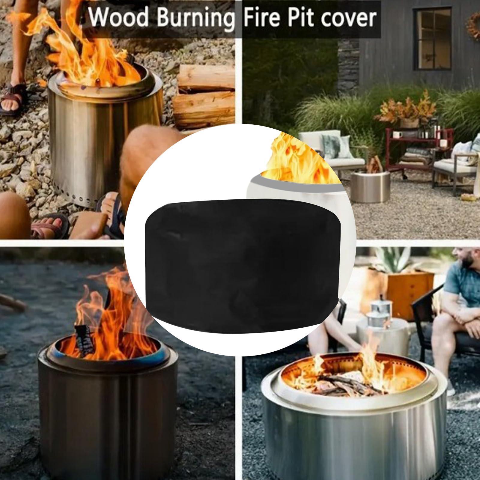 Outdoor Fire Pit Cover - Waterproof 210D Oxford Fabric, Heavy Duty Round Shield, Windproof Drawstring Secure Guard, Durable Patio Fireplace Storage Cover | Reliable Weather Protectio — view 4