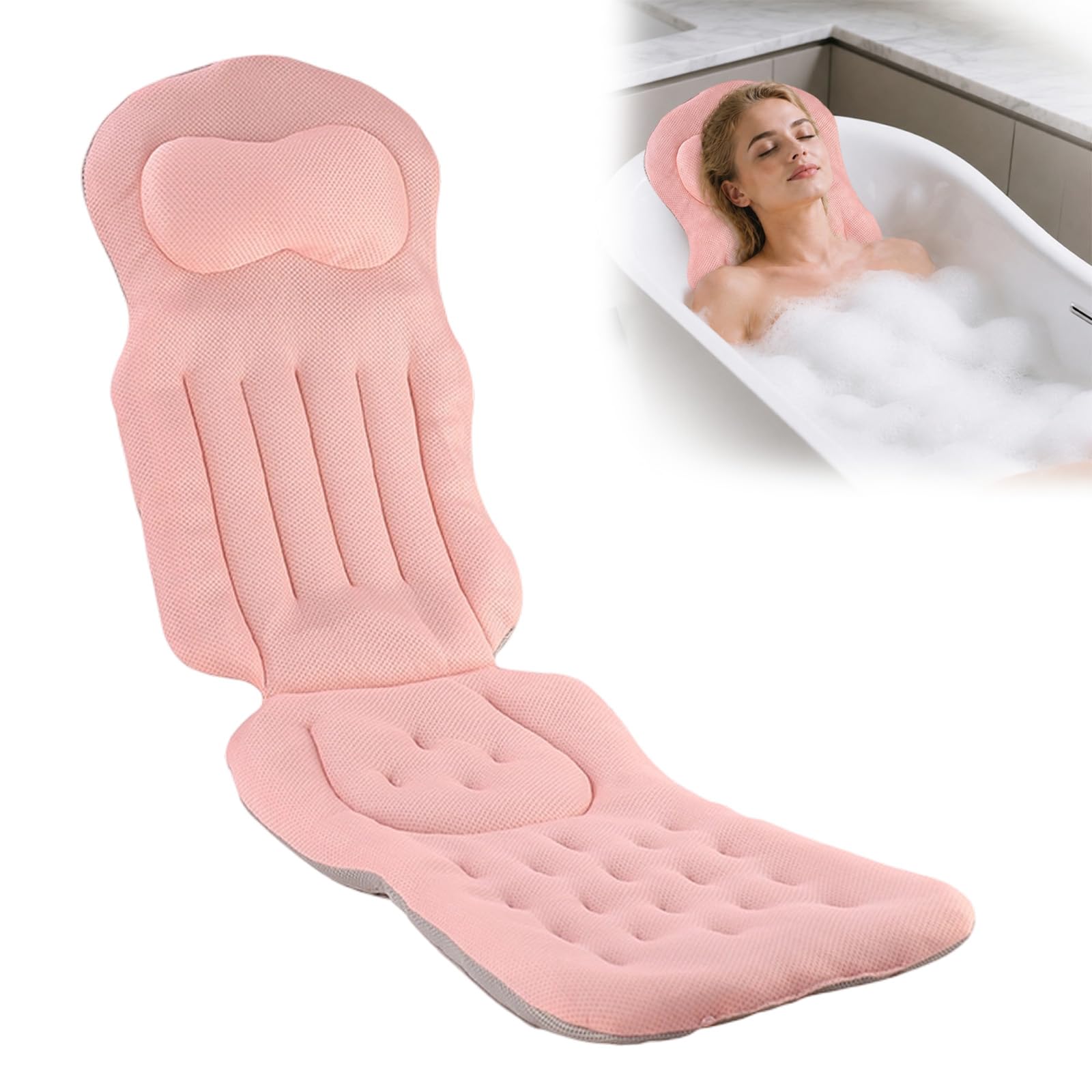 Cuscino per vasca da bagno, cuscino per vasca da bagno, cuscino per vasca da bagno con poggiatesta per alleviare il collo e la schiena, cuscino da bagno con forti ventose (rosa)