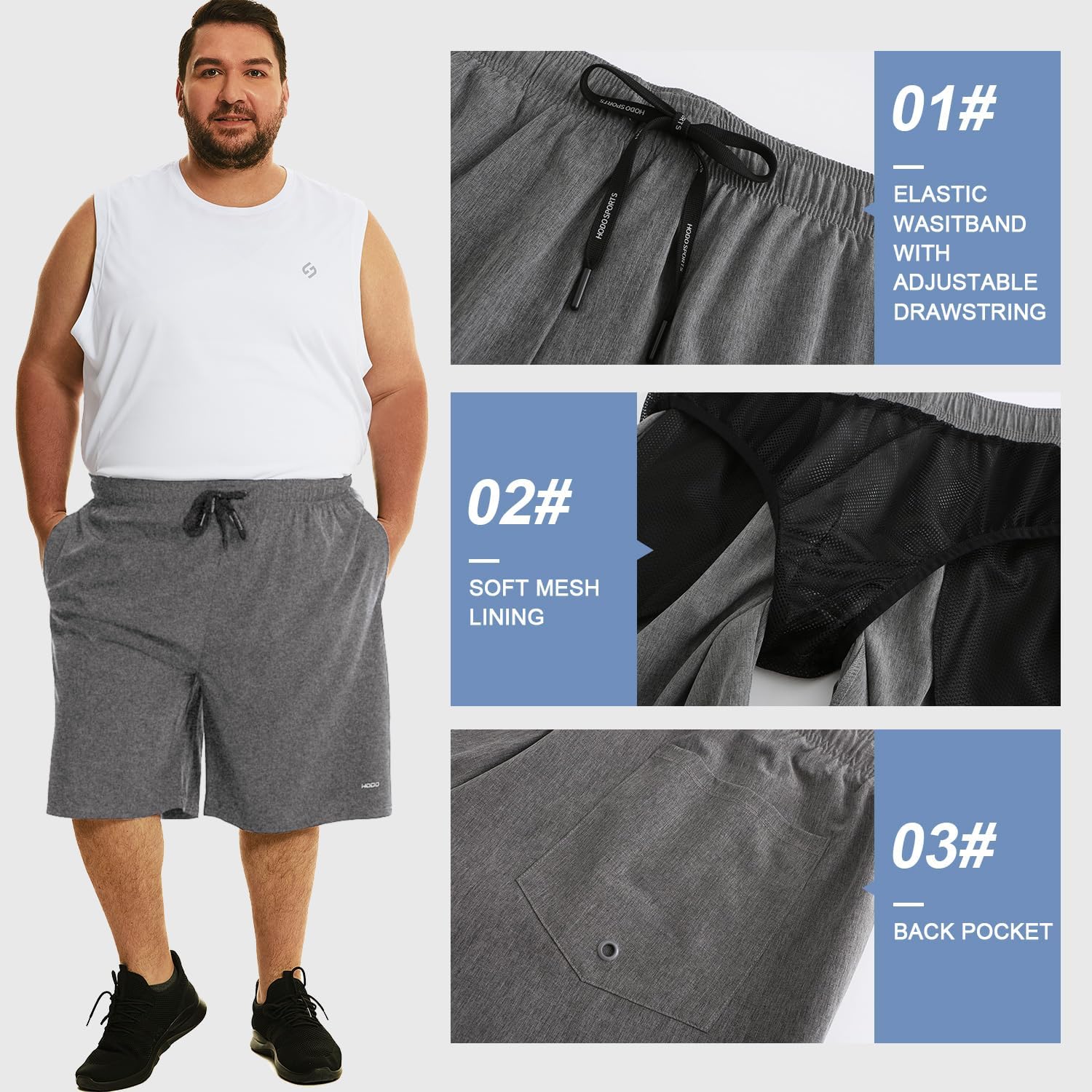 HOdo Mens Big and Tall Swim Trunks 11 inch with Mesh Liner Bathing Suits Swim Shorts for Men Plus Size 2X-7X 3X-Large Big Tall Hemp Gray image 3 of 5 B08CVDFY7B