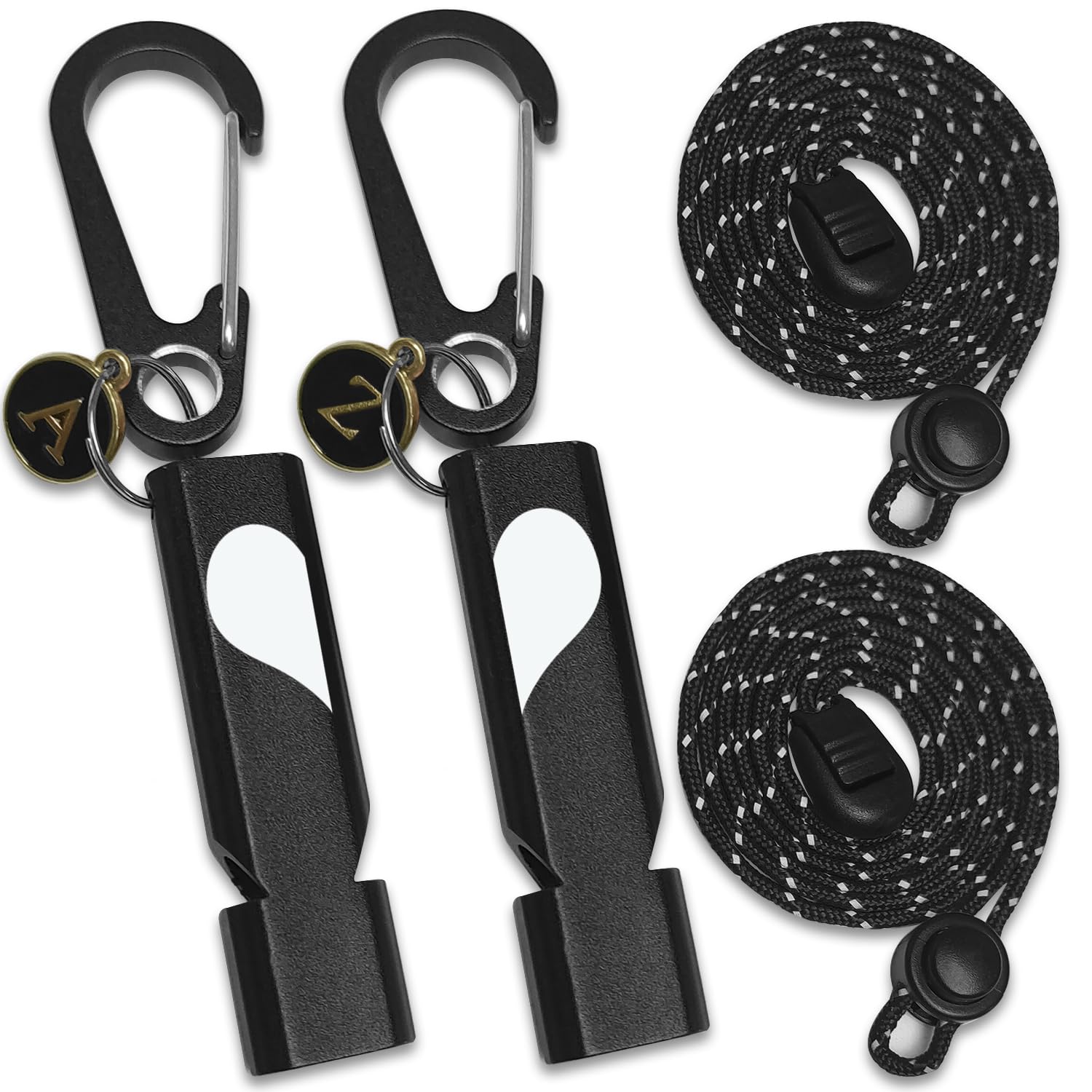 Amzonly Silbatos de emergencia, silbato de seguridad de 120 dB con clip de mosquetón para llavero, supervivencia fuerte para camping, senderismo, barco, 2 unidades, color negro