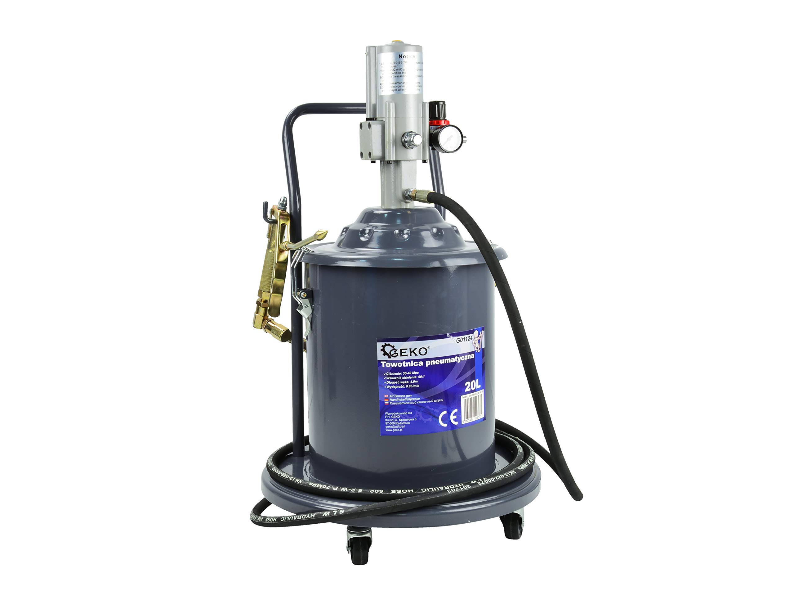 BSD Pompa a Grasso - Ingrassatrice ad Aria Compressa, Pompa Ingrassaggio, Ingrassatore a Barile, Ingrassatore Pneumatico - 20L - Tubo 4m