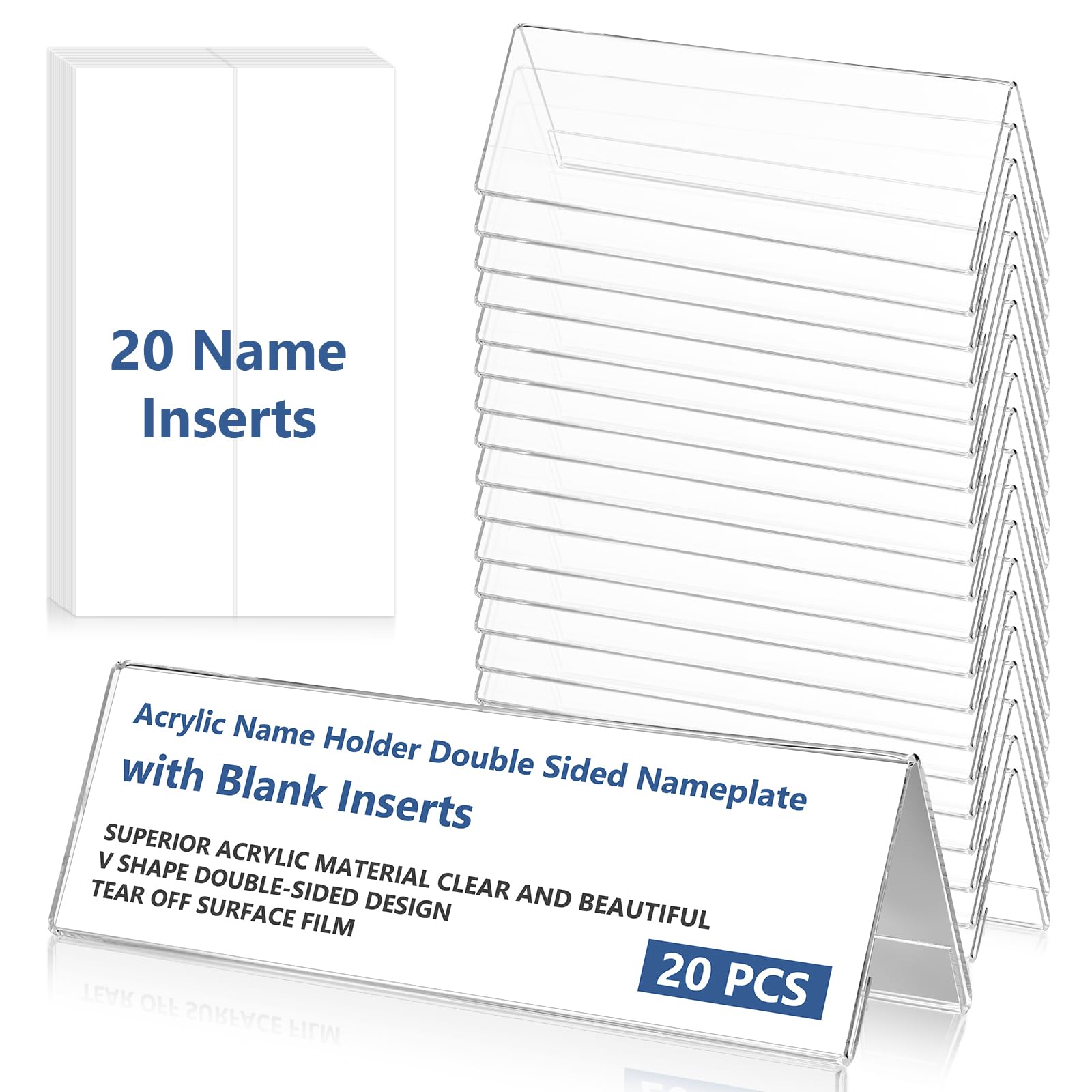 20 PCS Acrylic Table Name Place Holders with Blank Inserts 210x61mm Double Sided Transparent Display Stand for Office Desk Meeting Conference Wedding Place Cards Restaurant Table Numbers โ image 1
