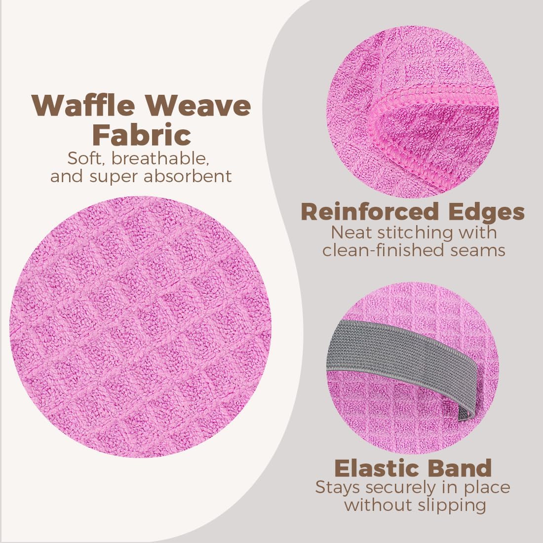 HOMEXCEL 2 Pack Large Microfiber Hair Towels Waffle Weave- 40 x 26.5 inches Fast Drying Turbans for Long, Thick, Curly Hair - Anti Frizz Wrap with Elastic Strap, Blue/Pink - Image 3