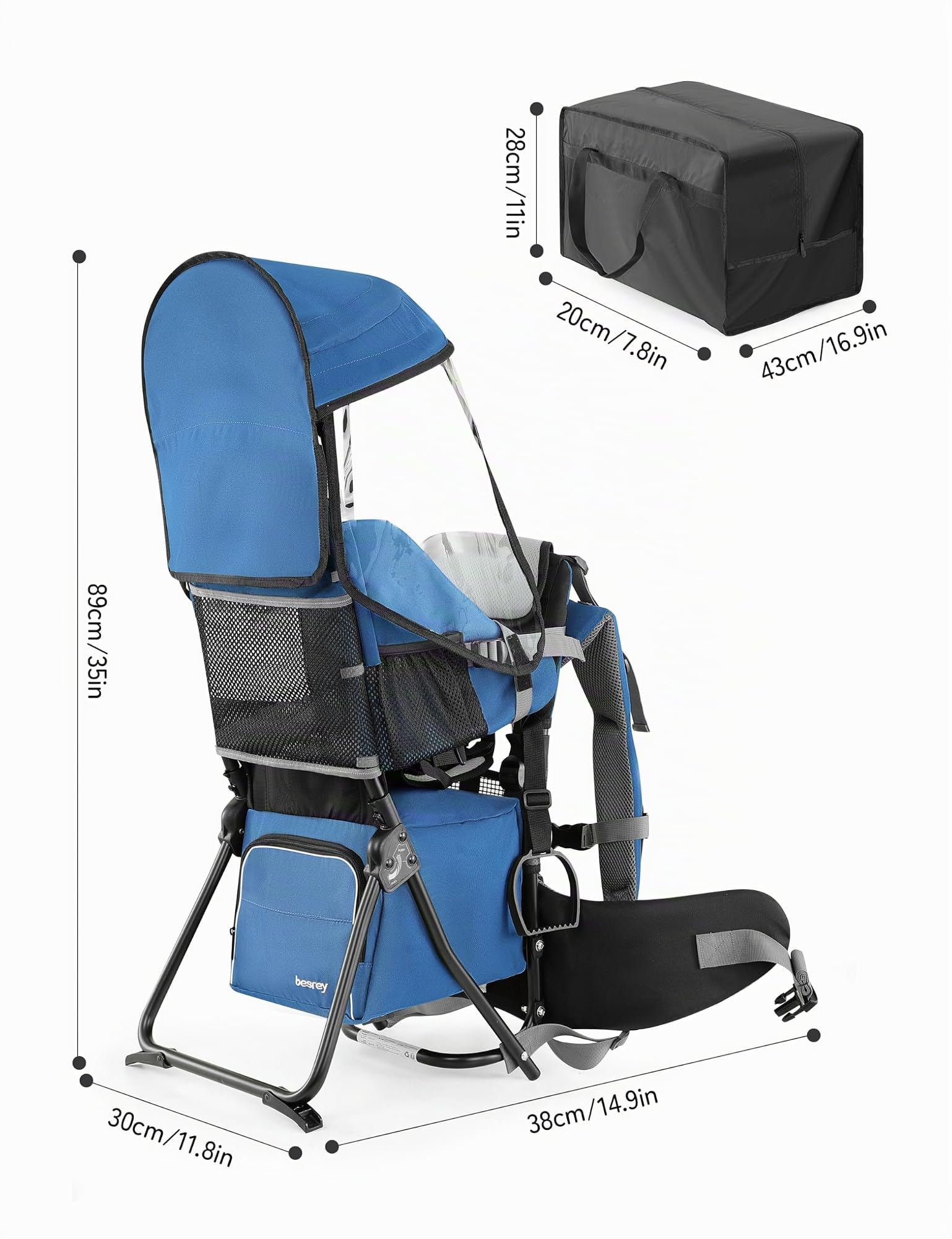 besrey Mochilas Senderismo, Mochilas Portabebés, Portador de bebé, Marsupios portabebé para Viaje Acampadacon Asiento, Azul Klevin