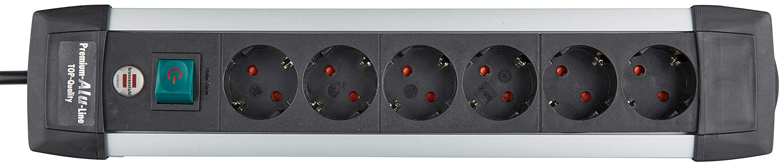 Brennenstuhl Premium-Alu-Line regleta enchufes con 6 tomas de corriente (cable de 3m, interruptor iluminado, Made in Germany) plateado/negro