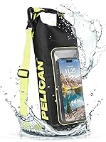Pelican Marine IP68 Waterproof 2L Dry Bag Backpack with Touchscreen Phone Pouch - Kayak Boating Beach Essentials Black/Yellow