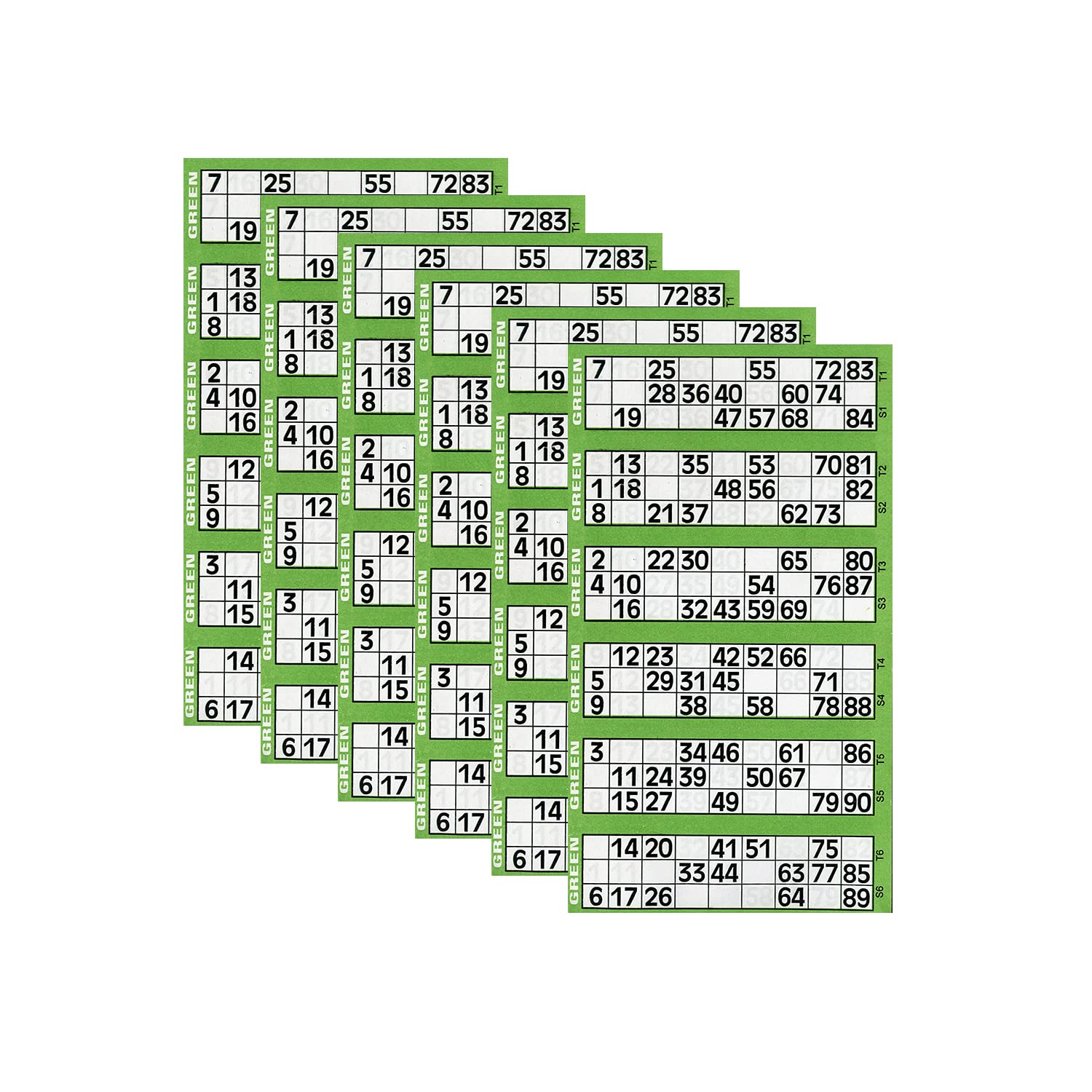 M1SS Amazing Eye Catchy Bright Colour Bingo Pads- 480 Bingo Tickets To View Flyers Big, Bold and Easy to Read- Party Set Perfect For Christmas Evening, Pack of 6 (Green)