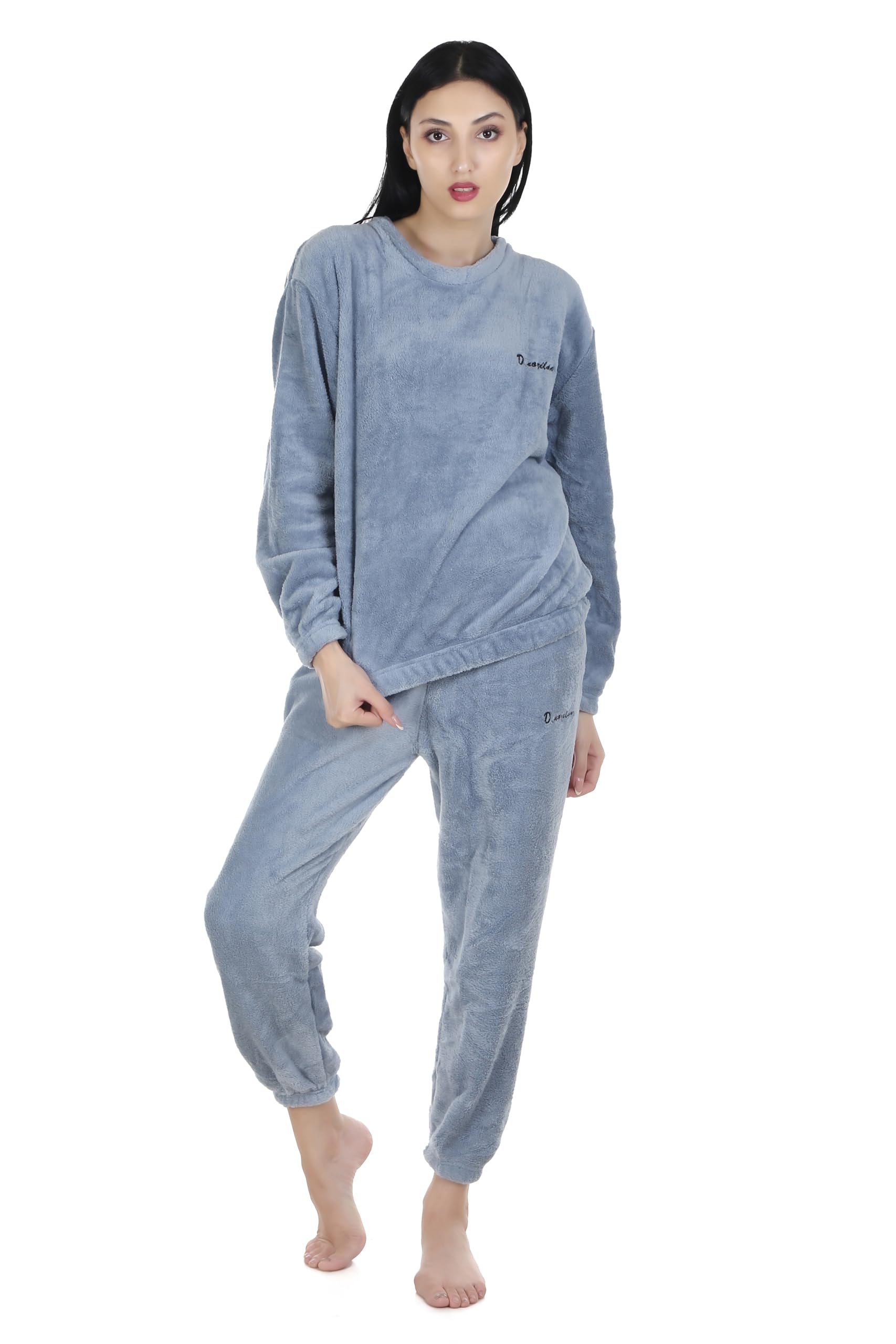 Women Pyjama Warm Fleece Pyjama Set Pullover Pants Loose Loungewear Sherpa Hoodie Sleepwear Winter Clothes Pack of 1 (SkyBlue, L)-image-26
