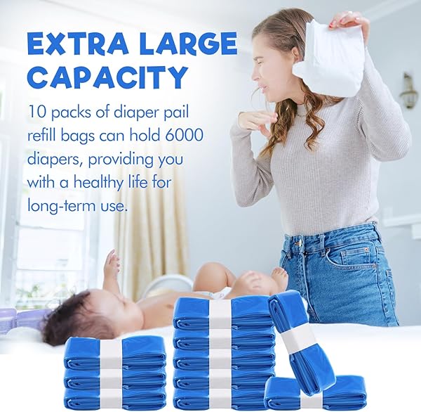 Diaper Pail Refill Bags,10 Pack Lemon Scent for Genie Diaper Bags Refill, 100% Lock Odor and Seal Diaper Pail Refills, Fully Compatible with Diaper Genie and with Munchkin - 5