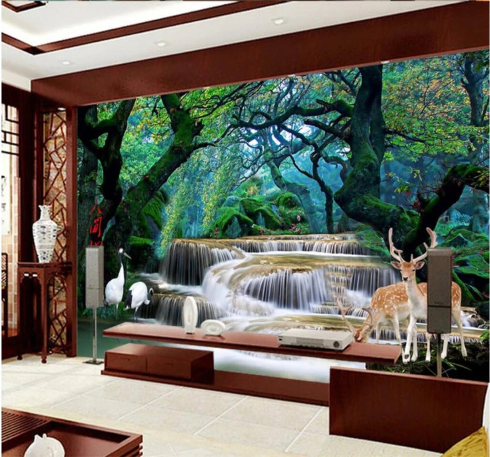 Fresh Dreamlike Forest Waterfall Fairyland 3D Wallpaper Easy Install Feature Office Living Room Sofa Bedroom TV Background Wall Decoration-300cm×210cm