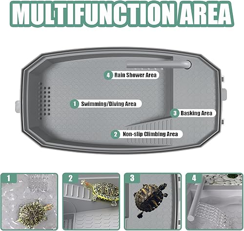 Miniatura 9 de VERABE Tanque pequeño de tortuga con tapa, acuario de tortuga de acrílico con bomba de agua, vista completa hábitat de tortuga visualmente reptil,